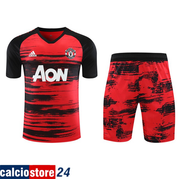 Nuova Kit Maglia Allenamento Manchester United + Pantaloni Rosso/Nero 2020/2021