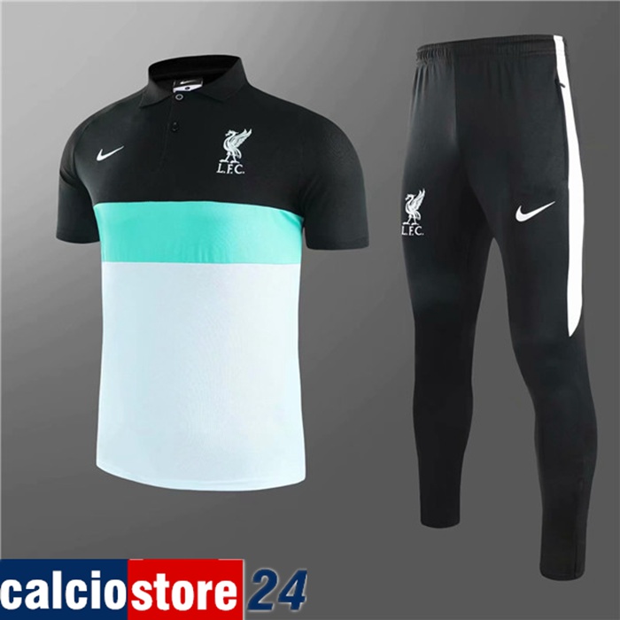 Nuova Kit Maglia Polo FC Liverpool + Pantaloni Bianca/Nero 2020/2021