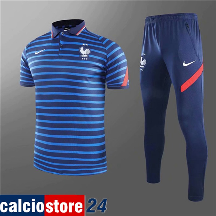 Nuova Kit Maglia Polo Francia + Pantaloni Blu 2020/2021