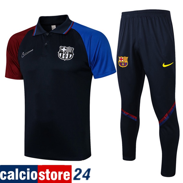 Kit Maglia Polo FC Barcellona + Pantaloni Nero/Blu 2021/2022
