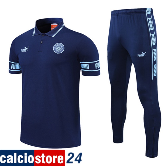 Kit Maglia Polo Manchester City + Pantaloni Blu 2021/2022