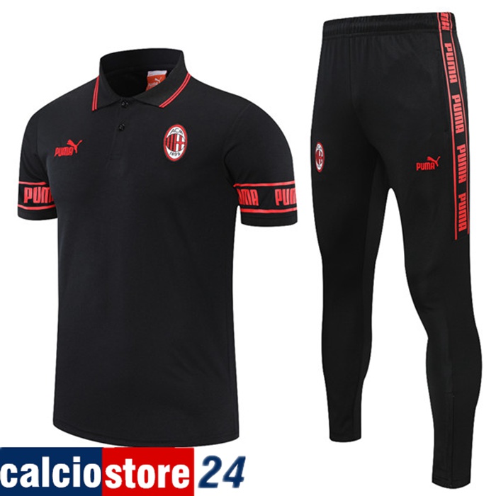 Kit Maglia Polo AC Milan + Pantaloni Nero/Rosso 2021/2022