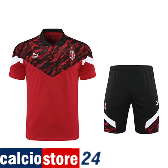 Nuova Kit Maglia Polo AC Milan + Pantaloncini Nero/Rosso 2021/2022