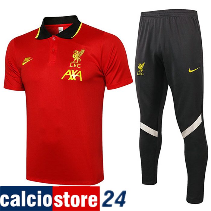 La Nuova Kit Maglia Polo FC Liverpool + Pantaloni Rosso/Nero 2021/2022