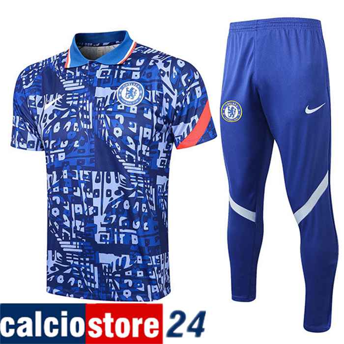 Nuove Kit Maglia Polo FC Chelsea + Pantaloni Blu 2021/2022