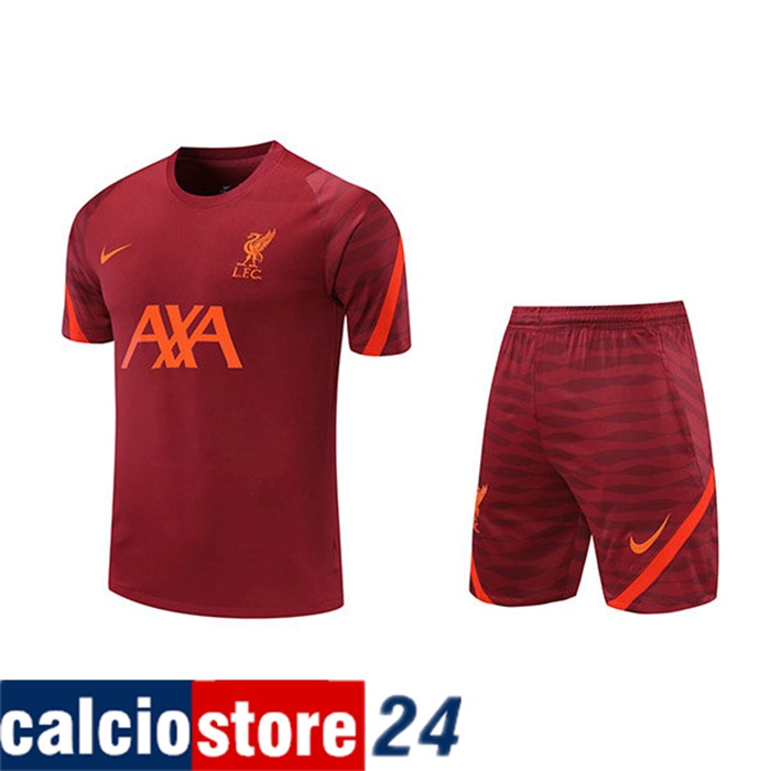 Nuova Kit Maglia Allenamento FC Liverpool + Pantaloncini Rosso 2021/2022