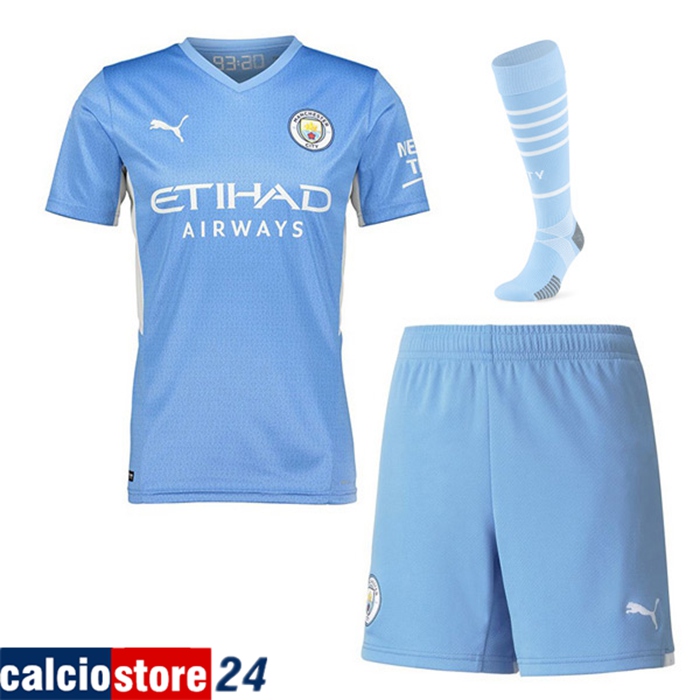 Kit Maglie Calcio Manchester City Prima (Pantaloncini + Calzettoni) 2021/2022