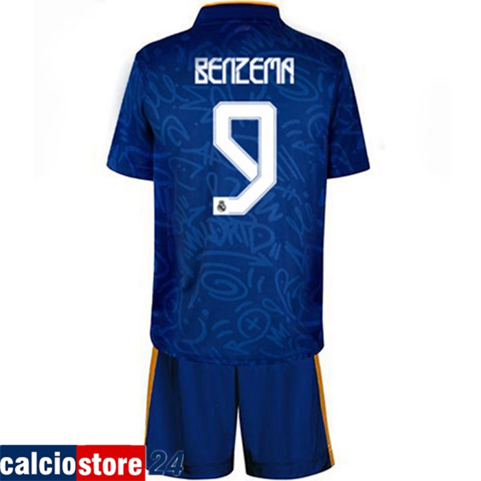 Maglie Calcio Real Madrid (Benzema 9) Bambino Seconda 2021/2022