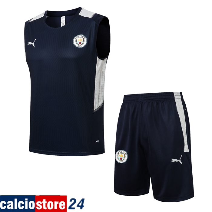 Nuova Kit Canotta Allenamento Manchester City + Pantaloncini Blu Navy 2021/2022