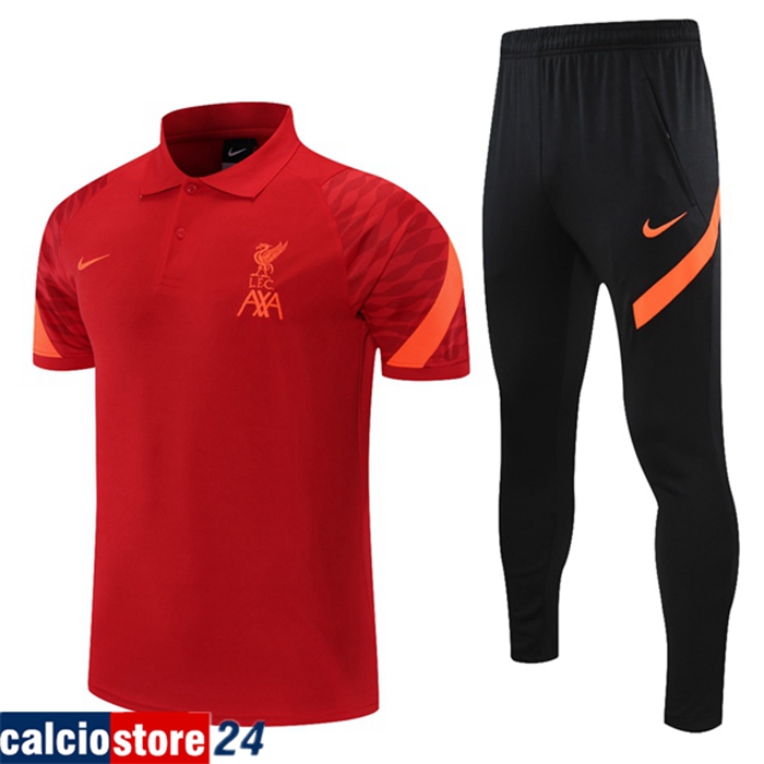 Nuova Kit Maglia Polo FC Liverpool + Pantaloni Orange/Rosso 2021/2022