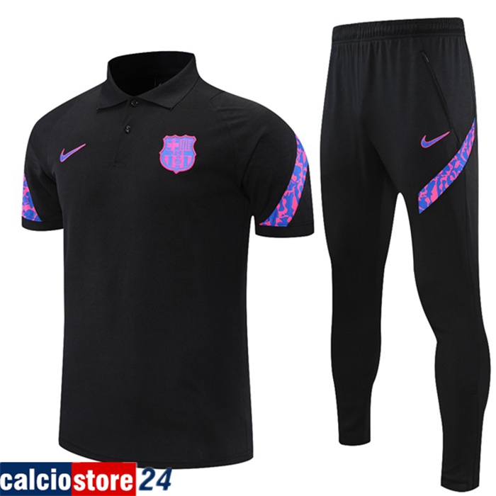 Nuova Kit Maglia Polo FC Barcellona + Pantaloni Nero/Viola 2021/2022