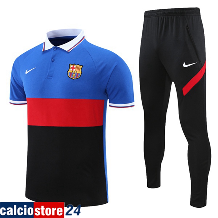 Kit Maglia Polo FC Barcellona + Pantaloni Blu/Nero/Rosso 2021/2022
