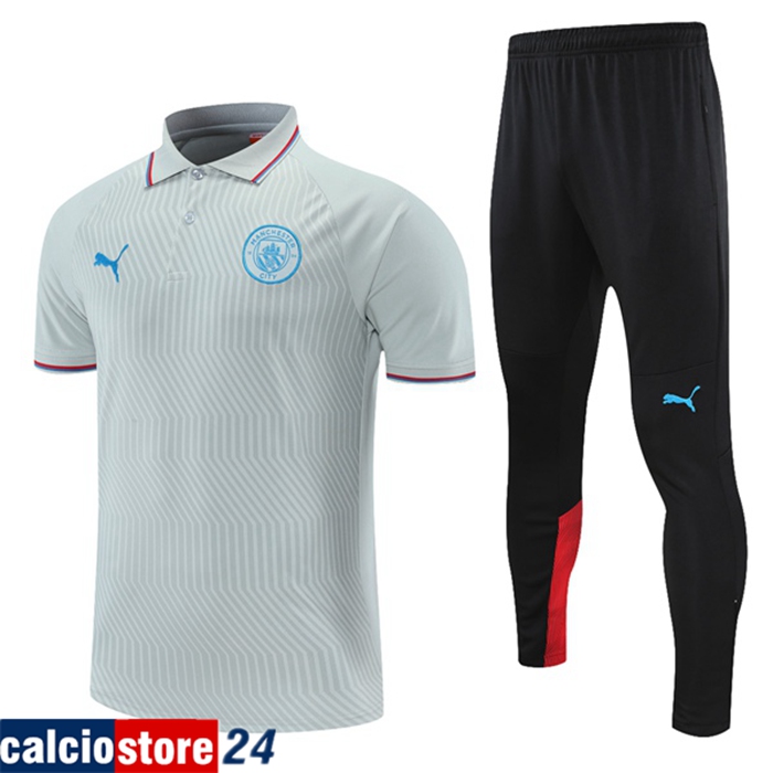 Nuova Kit Maglia Polo Manchester City + Pantaloni Rosso/Grigio 2021/2022
