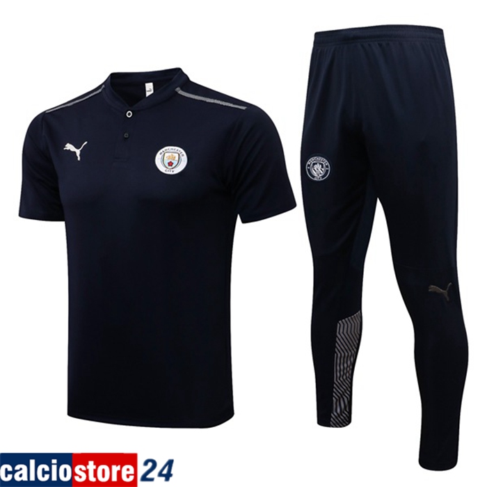 Nuova Kit Maglia Polo Manchester City + Pantaloni Nero/Grigio 2021/2022