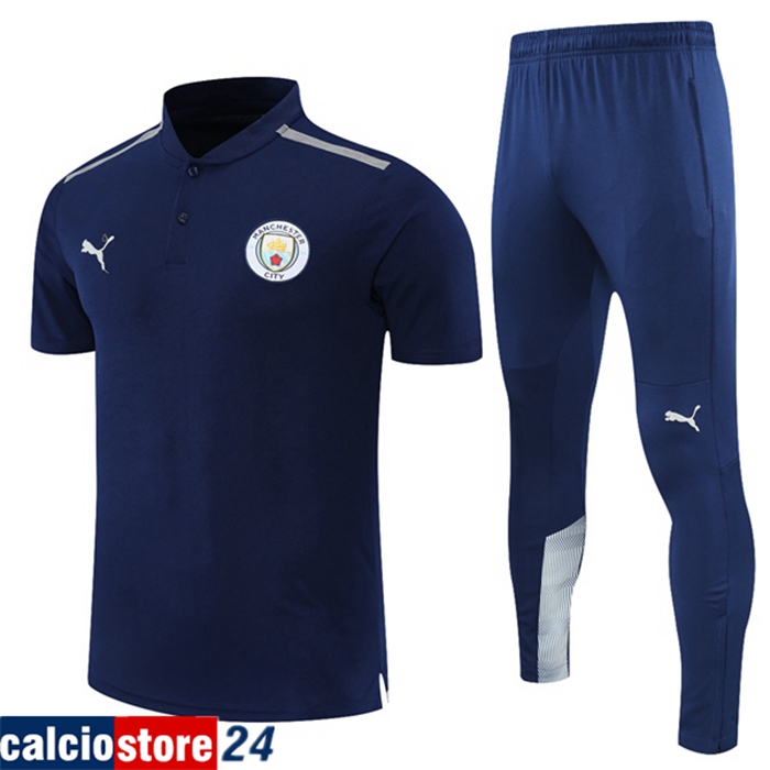 Nuove Kit Maglia Polo Manchester City + Pantaloni Grigio/Blu Navy 2021/2022