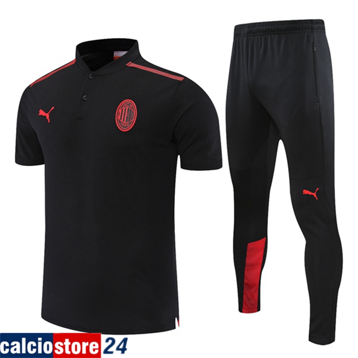 La Nuova Kit Maglia Polo AC Milan + Pantaloni Nero/Rosso 2021/2022 -01