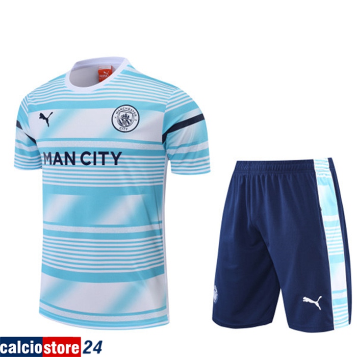 T Shirt Allenamento Manchester City + Pantaloncini Blu/Bianco 2022/2023