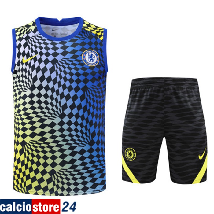 Kit Canotta Allenamento + Pantaloncini FC Chelsea Blu/Giallo 2022/2023