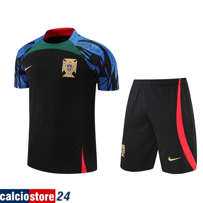 T Shirt Allenamento + Pantaloncini Portogallo Nero/Blu 2022/2023