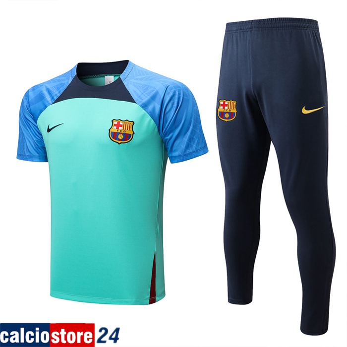 T Shirt Allenamento + Pantaloni FC Barcellona Blu/Verde 2022/2023