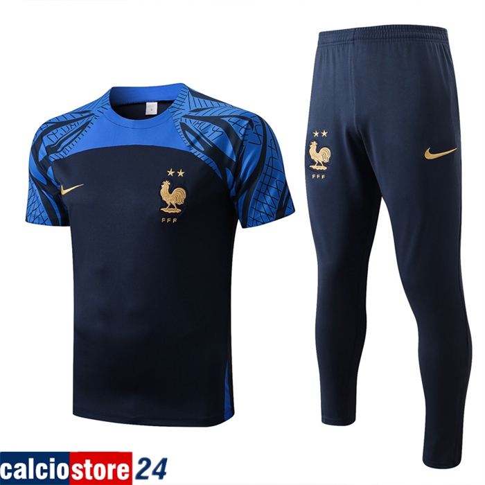 T Shirt Allenamento + Pantaloni Francia blu navy 2022/2023
