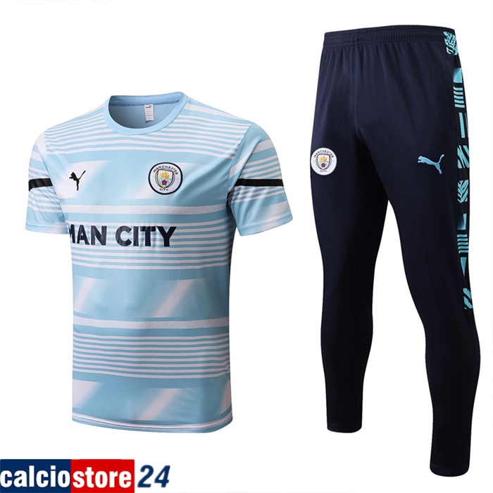 T Shirt Allenamento + Pantaloni Manchester City Blu/Bianco 2022/2023