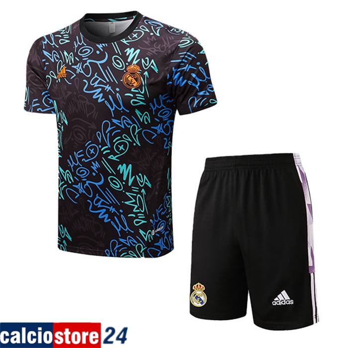 T Shirt Allenamento + Pantaloncini Real Madrid Nero/Blu 2022/2023