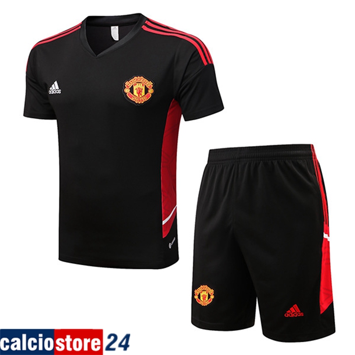 T Shirt Allenamento + Pantaloncini Manchester United Nero 2022/2023