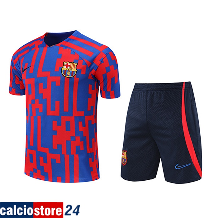 T Shirt Allenamento + Pantaloncini FC Barcellona Rosso/Blu 2022/2023