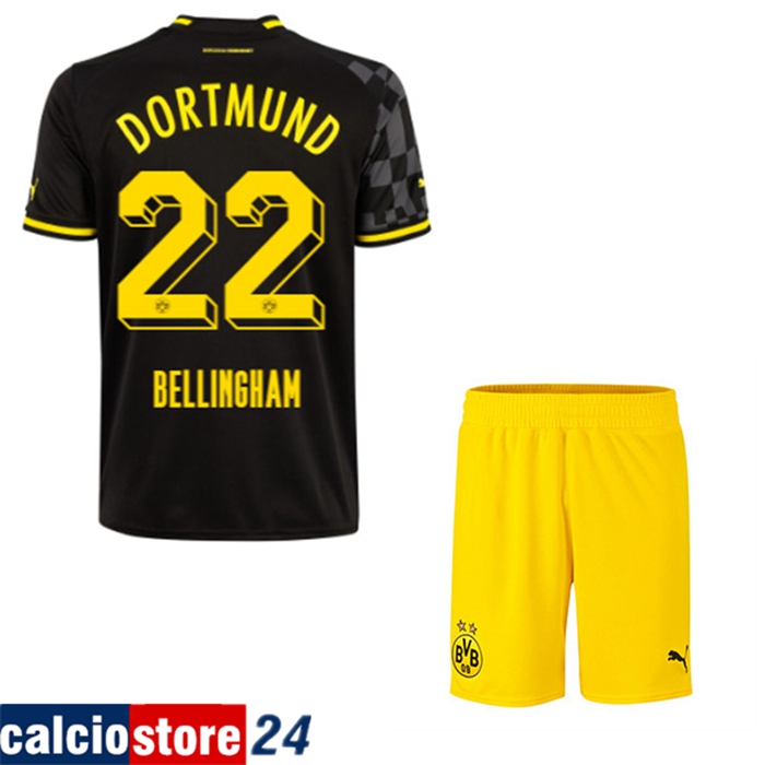 Maglie Calcio Dortmund BVB (BELLINGHAM #22) Bambino Seconda 2022/23