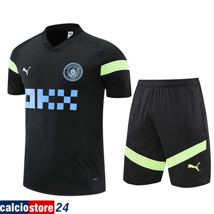 Kit Maglia Allenamento + Pantaloncini Manchester City Nero 2022/2023