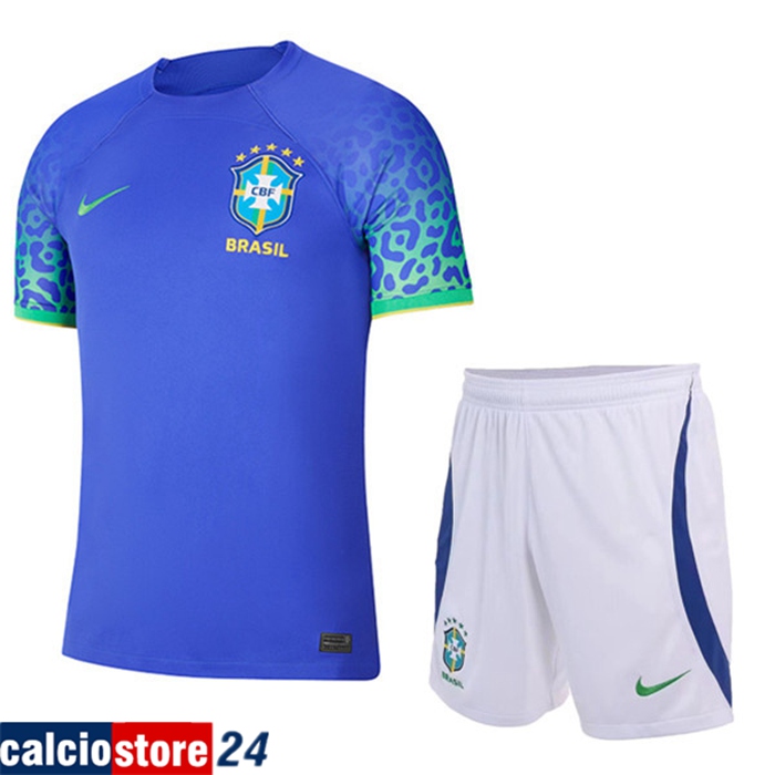Kit Maglie Calcio Brasile Seconda + Pantaloncini Coppa Del Mondo 2022