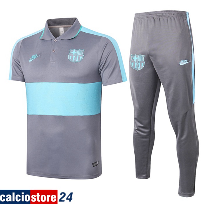 Nuova Kit Maglia Polo FC Barcellona + Pantaloni Grigio Blu 2020/2021