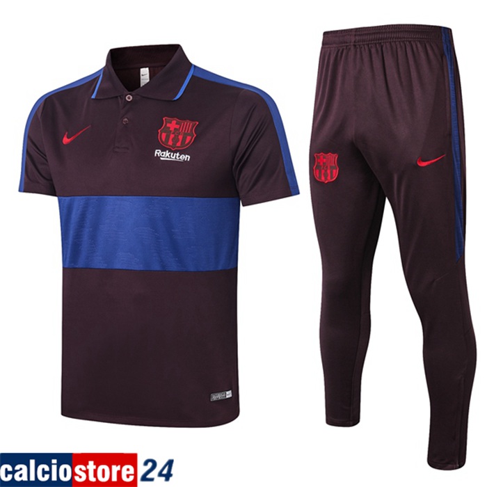 Nuova Kit Maglia Polo FC Barcellona + Pantaloni Marron Blu 2020/2021