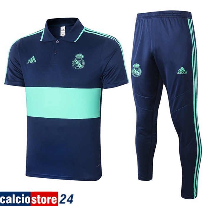 Nuova Kit Maglia Polo Real Madrid + Pantaloni Blu Verde 2020/2021