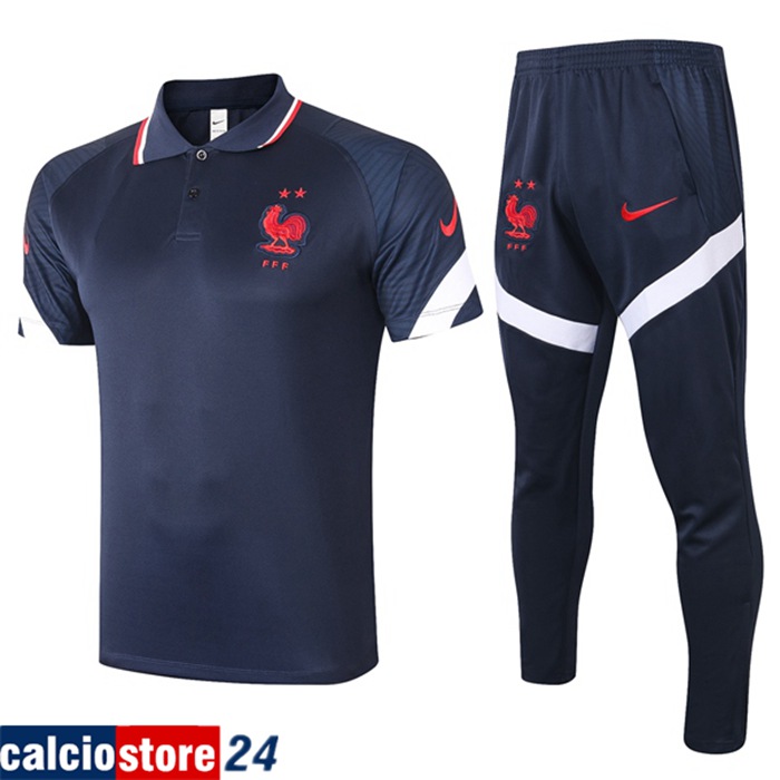 Nuova Kit Maglia Polo Francia + Pantaloni Blu Reale 2020/2021