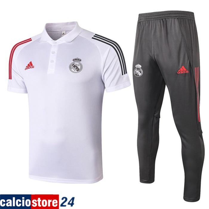 Nuova Kit Maglia Polo Real Madrid + Pantaloni Bianca 2020/2021