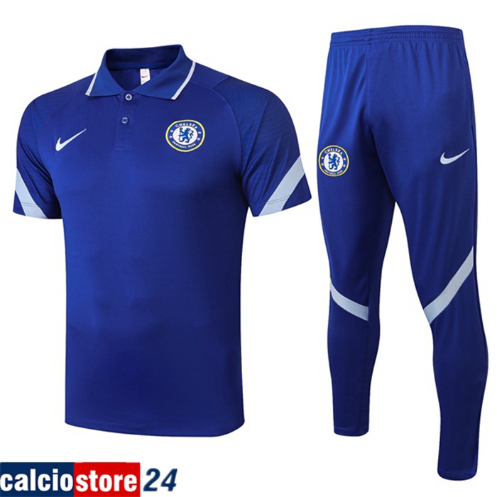 Nuova Kit Maglia Polo FC Chelsea + Pantaloni Blu 2020/2021