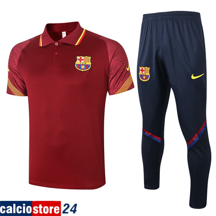 Nuova Kit Maglia Polo FC Barcellona + Pantaloni Rosso 2020/2021