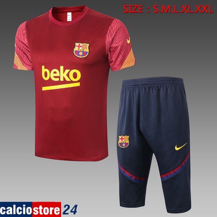 Nuova Kit Maglia Allenamento FC Barcellona + Pantaloni 3/4 Rosso 2020/2021