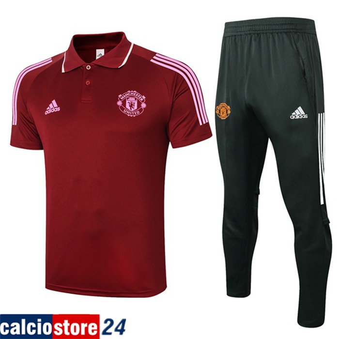 Nuova Kit Maglia Polo Manchester United + Pantaloni Rosso 2020/2021