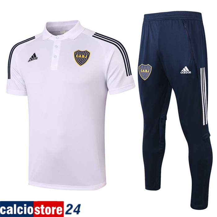 Nuova Kit Maglia Polo Boca Juniors + Pantalonii Bianca 2020/2021