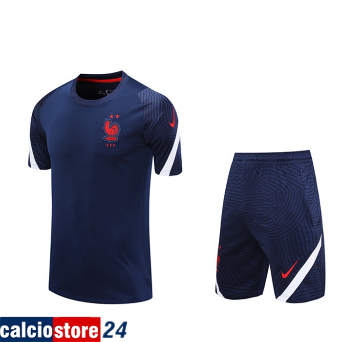 Nuova Kit Maglia Allenamento Francia + Pantaloncini Blu Reale 2020/2021