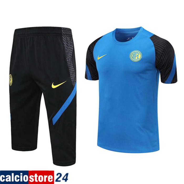 Nuova Kit Maglia Allenamento Inter Milan + Pantaloni 3/4 Blu 2020/2021