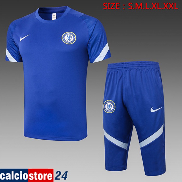 Nuove Kit Maglia Allenamento FC Chelsea + Pantalonii 3/4 Blu 2020/2021