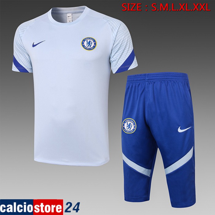 Nuova Kit Maglia Allenamento FC Chelsea + Pantalonii 3/4 Grigio 2020/2021